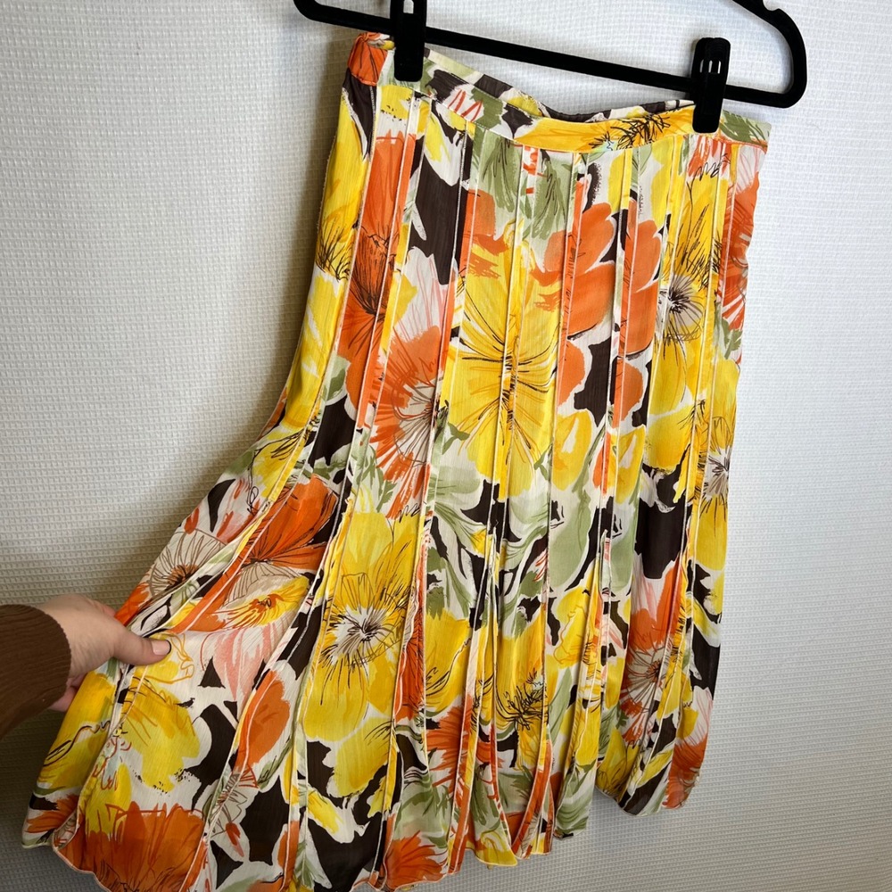 Coldwater‎ Creek Vintage 90s Floral Pleated Midi Skirt Women's Size Small Yellow
